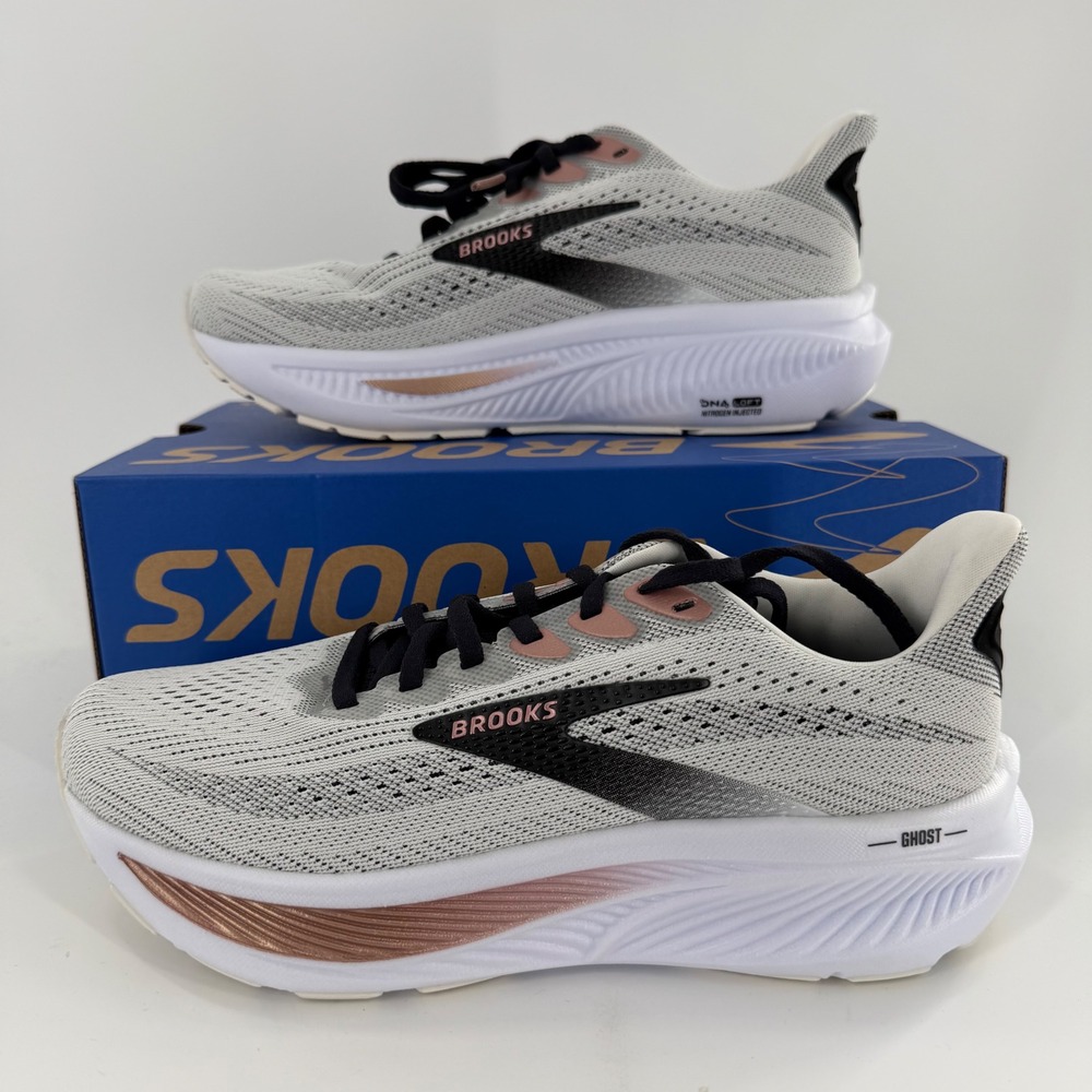Brooks Ghost 17 Womens Running Shoes White Black Rose Gold 120431 1D 105 Size 7W